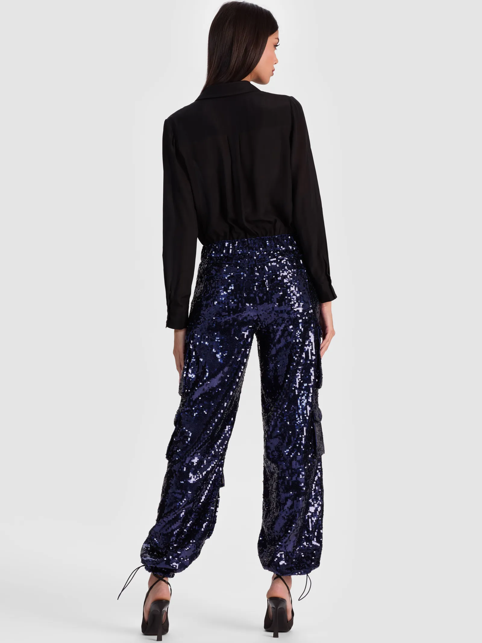 Alice and Olivia CARGOS*OLYMPIA SEQUIN CARGO PANT