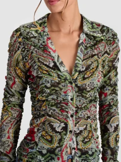 Alice and Olivia CROP TOPS*PORTIA MESH BUTTON DOWN