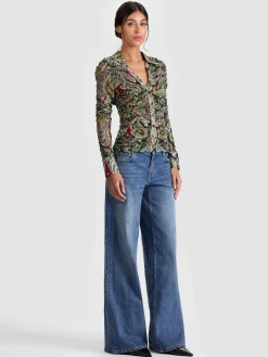 Alice and Olivia CROP TOPS*PORTIA MESH BUTTON DOWN