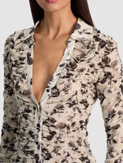 Alice and Olivia CROP TOPS*PORTIA MESH BUTTON DOWN