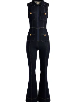 Alice and Olivia JUMPSUITS + ROMPERS*RACHEL SLEEVELESS DENIM JUMPSUIT