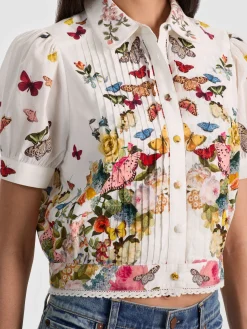 Alice and Olivia BLOUSES*ROSIE CROPPED BUTTON DOWN