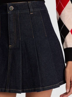 Alice and Olivia MINI*SUZIE DENIM PLEATED MINI SKIRT